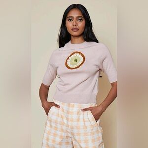 Rachel Antonoff Key Lime Pie Short Sleeve Light Pink Purple Sweater Size XS NWOT